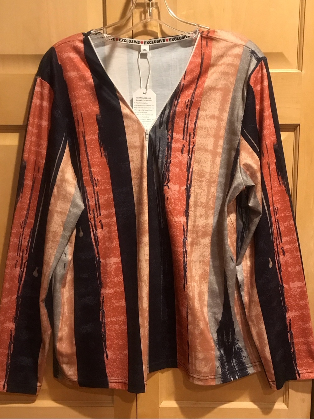 New Made with Love Long-Sleeve V-Neck Stripe Tee in Rust & Black